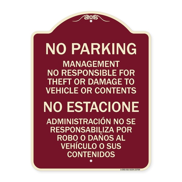 Signmission No Parking Management Not Responsible for Theft or Damage to Vehicle or Contents, BU-1824-23709 A-DES-BU-1824-23709 - main